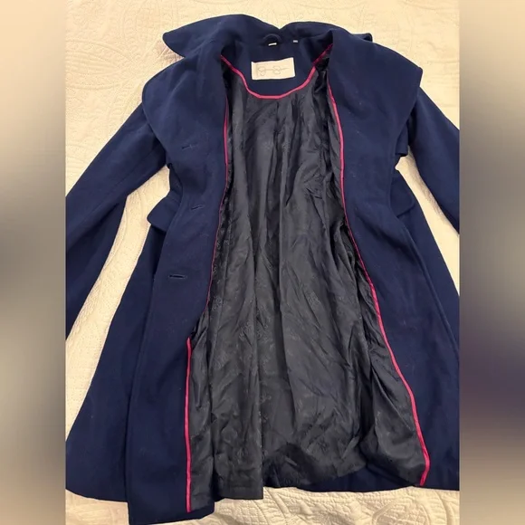 Jessica Simpson Wool Pea Coat Navy Fit Flare Trench Overcoat Classic Style Med - Picture 11 of 13